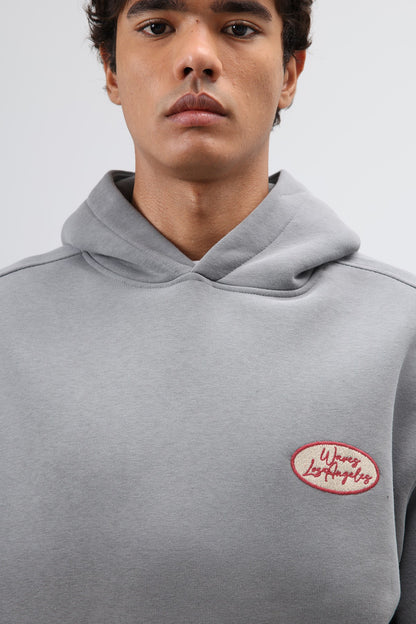 Oversize Baskılı Kapüşonlu Sweatshirt Füme