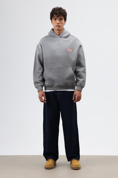 Oversize Baskılı Kapüşonlu Sweatshirt Füme