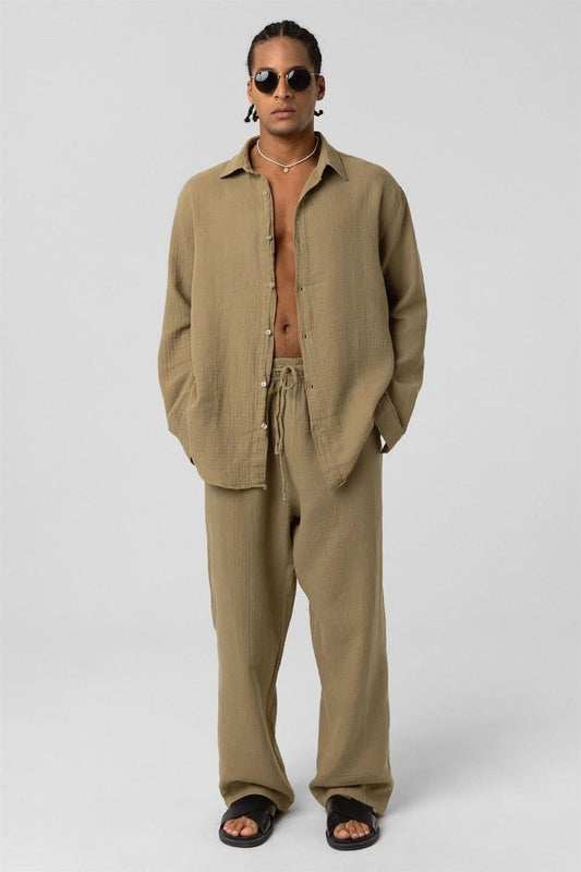 Baggy Fit Müslin Keten Pantolon