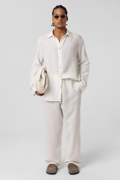 Baggy Fit Müslin Keten Pantolon