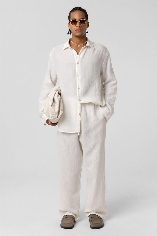Baggy Fit Müslin Keten Pantolon