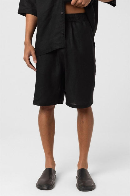 Oversize Çift Cepli Keten Şort