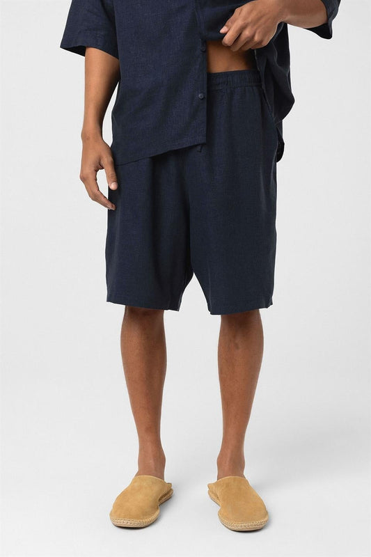 Oversize Çift Cepli Keten Şort
