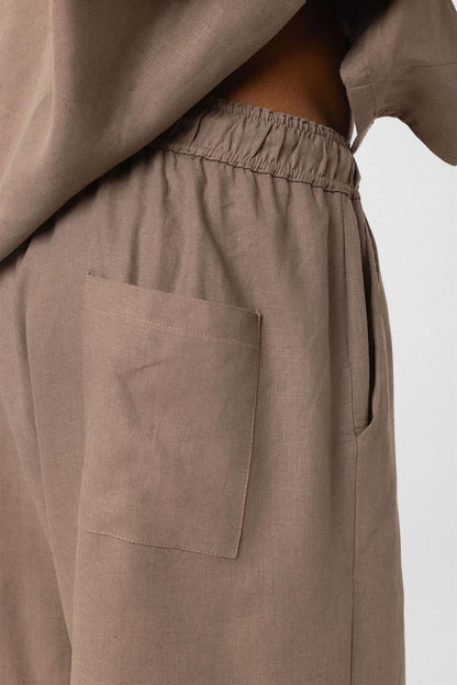 Oversize Çift Cepli Keten Şort