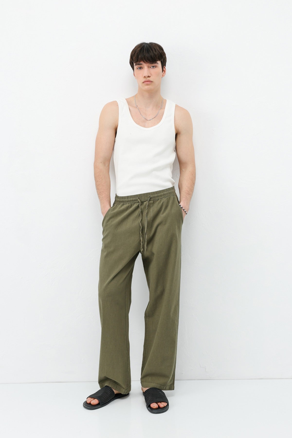 Bel Lastikli Baggy Fit Keten Pantolon