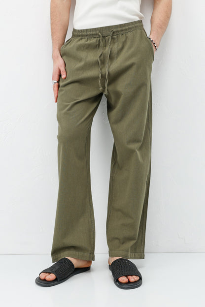 Bel Lastikli Baggy Fit Keten Pantolon