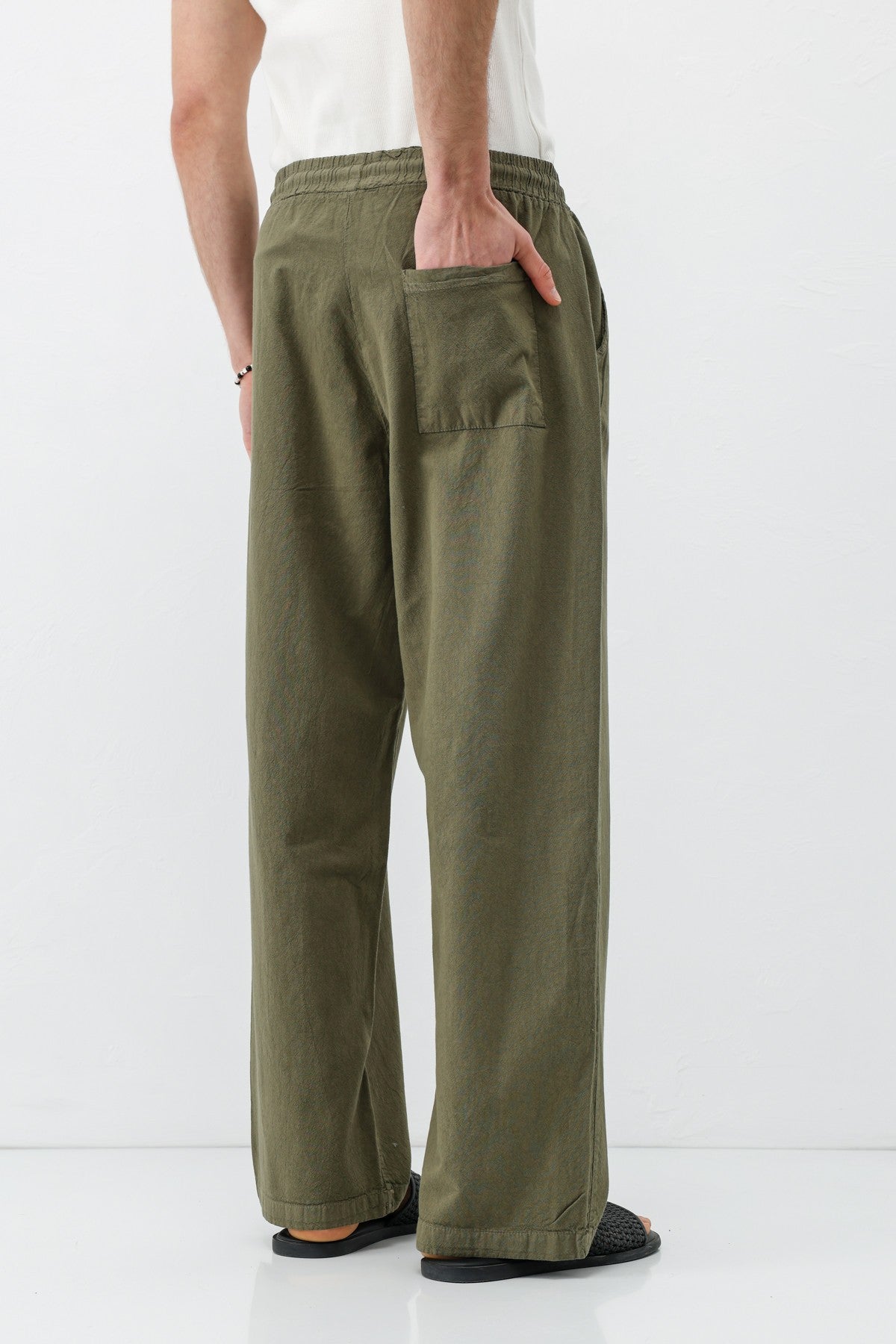 Bel Lastikli Baggy Fit Keten Pantolon