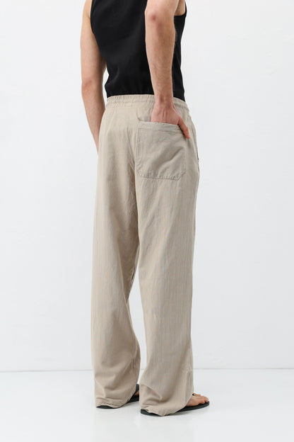 Bel Lastikli Baggy Fit Keten Pantolon