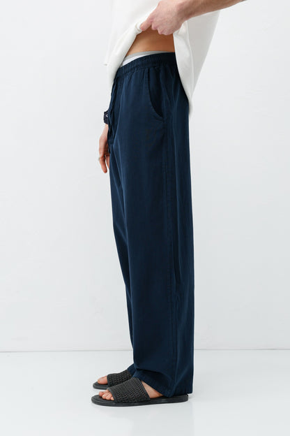 Bel Lastikli Baggy Fit Keten Pantolon