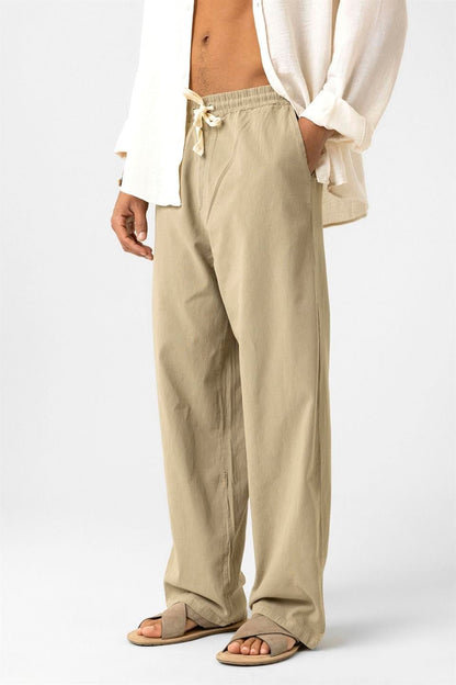 Bel Lastikli Baggy Fit Keten Pantolon