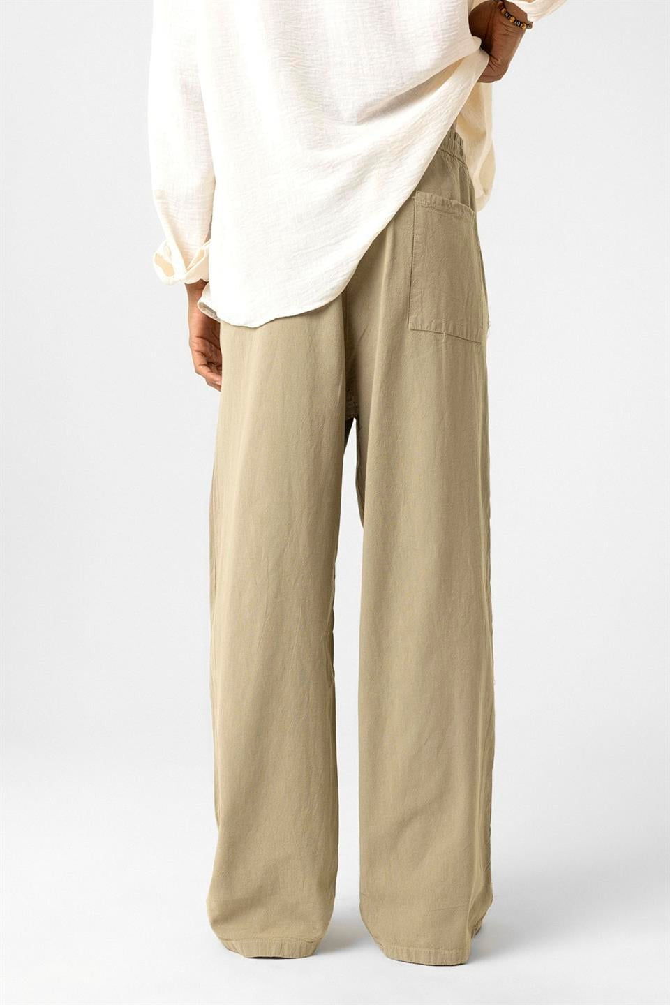 Bel Lastikli Baggy Fit Keten Pantolon