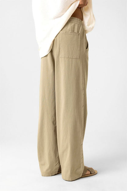 Bel Lastikli Baggy Fit Keten Pantolon