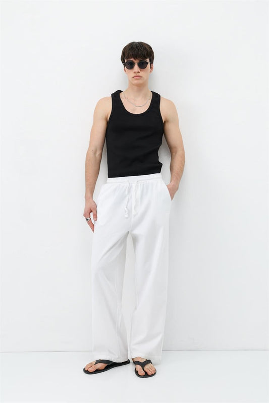 Bel Lastikli Baggy Fit Keten Pantolon