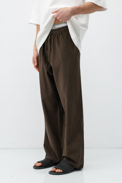 Bel Lastikli Baggy Fit Keten Pantolon