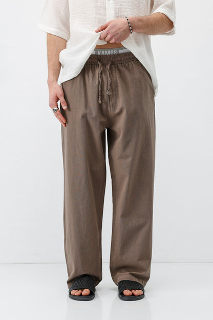 Bel Lastikli Baggy Fit Keten Pantolon