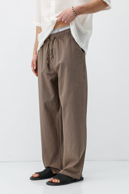 Bel Lastikli Baggy Fit Keten Pantolon