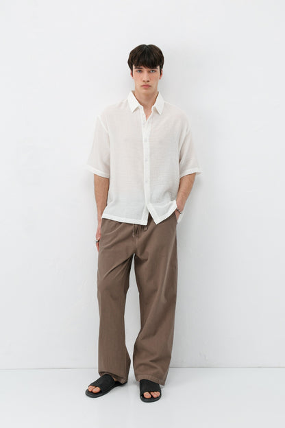 Bel Lastikli Baggy Fit Keten Pantolon