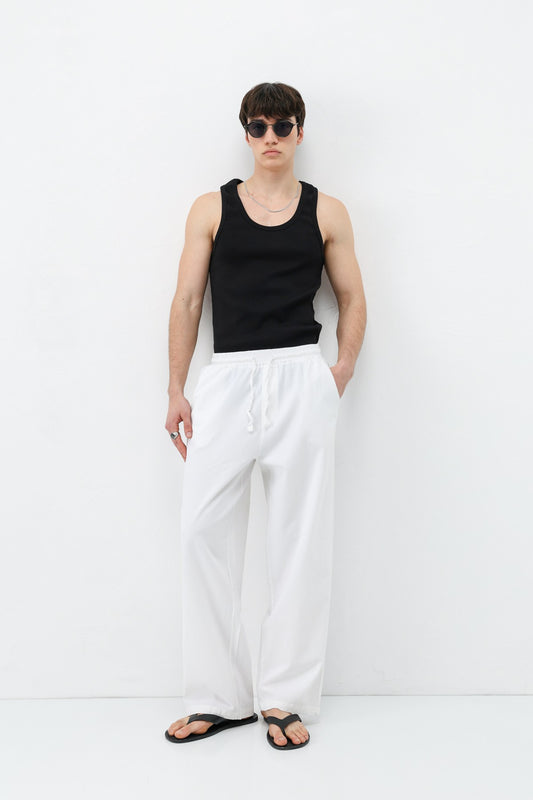 Bel Lastikli Baggy Fit Keten Pantolon