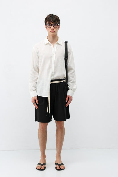 Kemerli Oversize Keten Şort