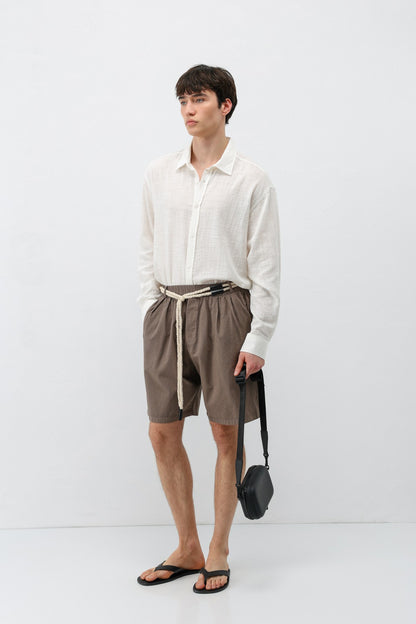 Kemerli Oversize Keten Şort