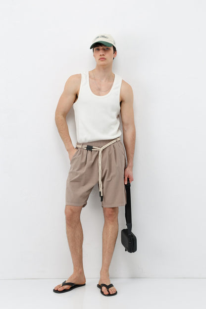Kemerli Oversize Keten Şort