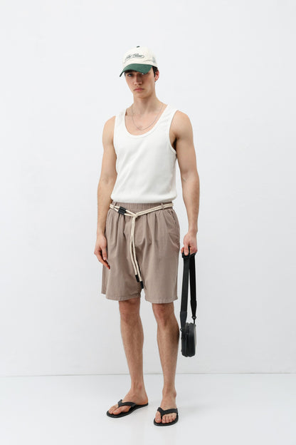 Kemerli Oversize Keten Şort