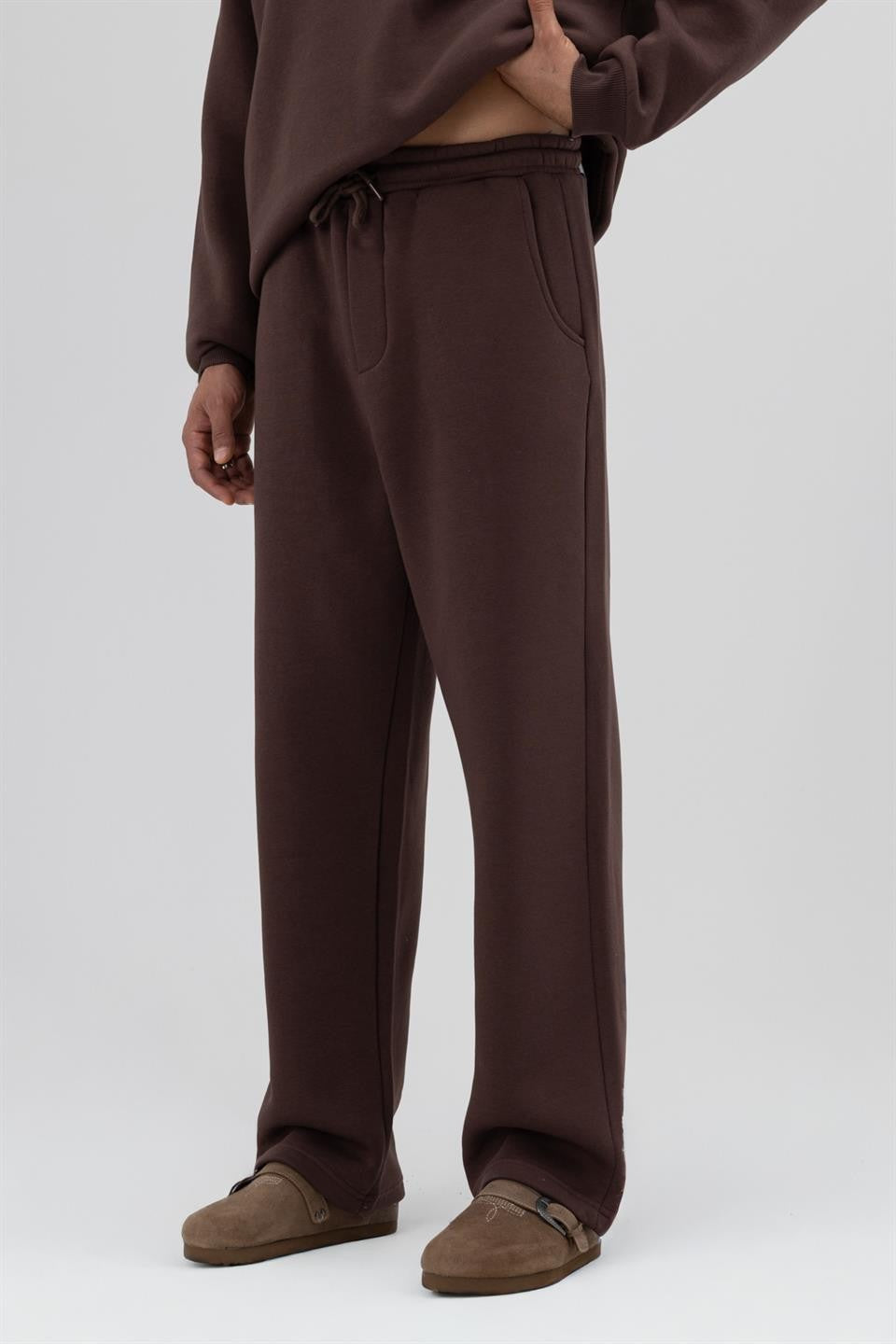 Yıkamalı Baggy Eşofman Alt Kahve