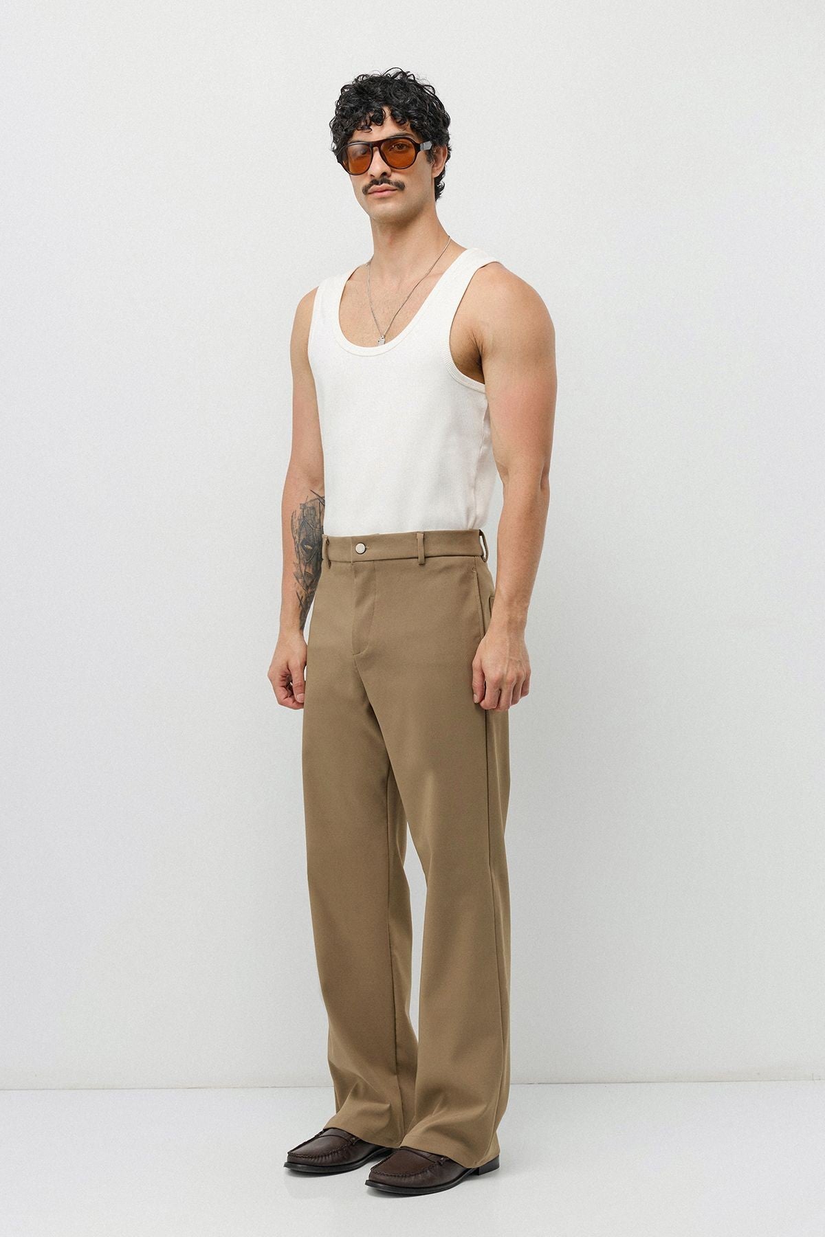 Yüksek Bel Relaxed Wide Leg Kumaş Pantolon