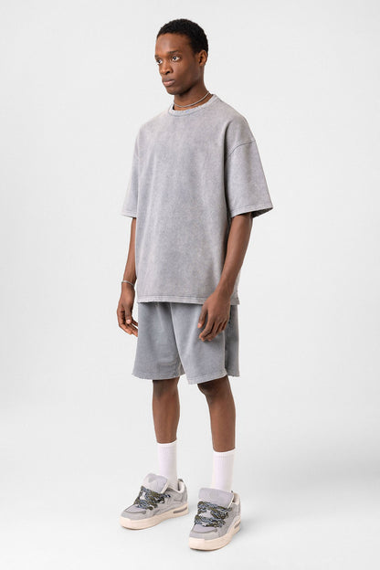 Basic Yıkamalı Oversize Şort Takım