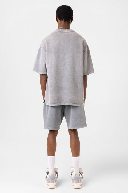 Basic Yıkamalı Oversize Şort Takım