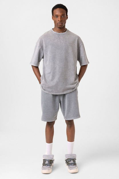 Basic Yıkamalı Oversize Şort Takım