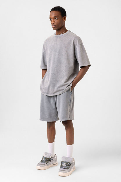 Basic Yıkamalı Oversize Şort Takım
