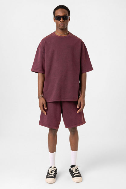 Basic Yıkamalı Oversize Şort Takım