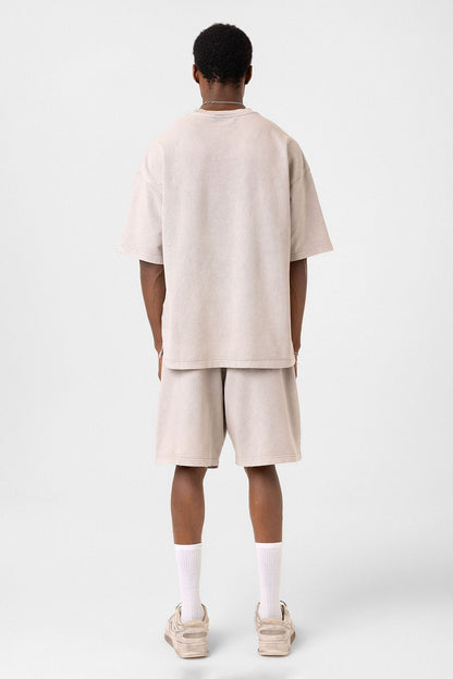 Basic Yıkamalı Oversize Şort Takım