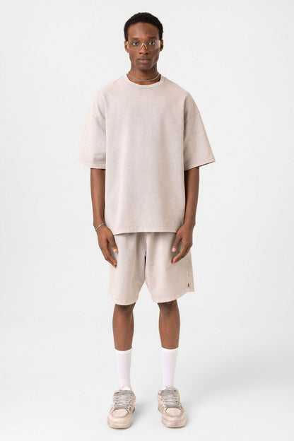 Basic Yıkamalı Oversize Şort Takım