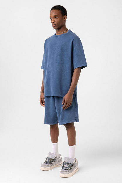 Basic Yıkamalı Oversize Şort Takım
