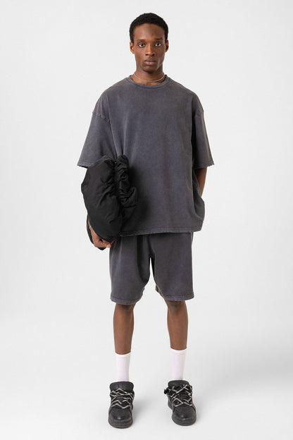 Basic Yıkamalı Oversize Şort Takım
