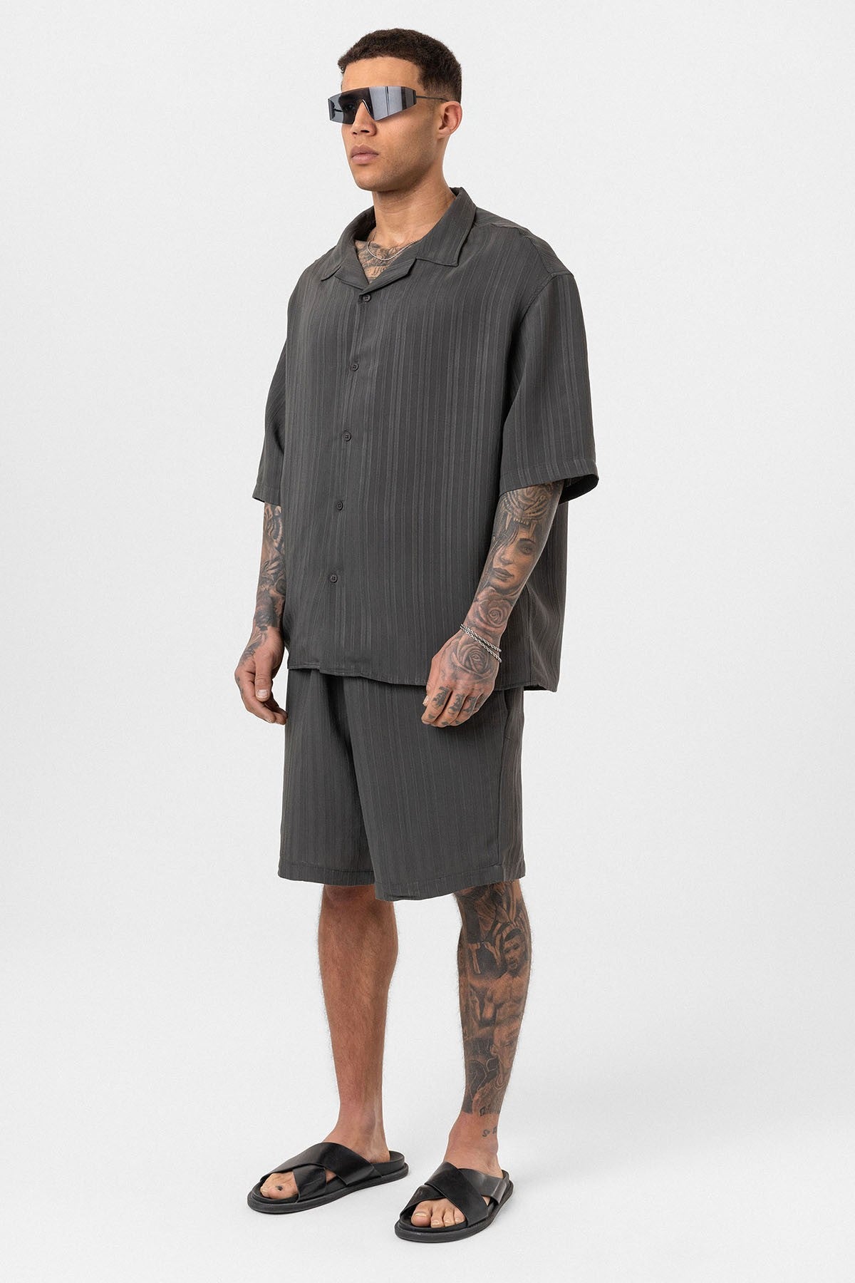 Oversize Modal Kumaş Şort Gömlek Takım