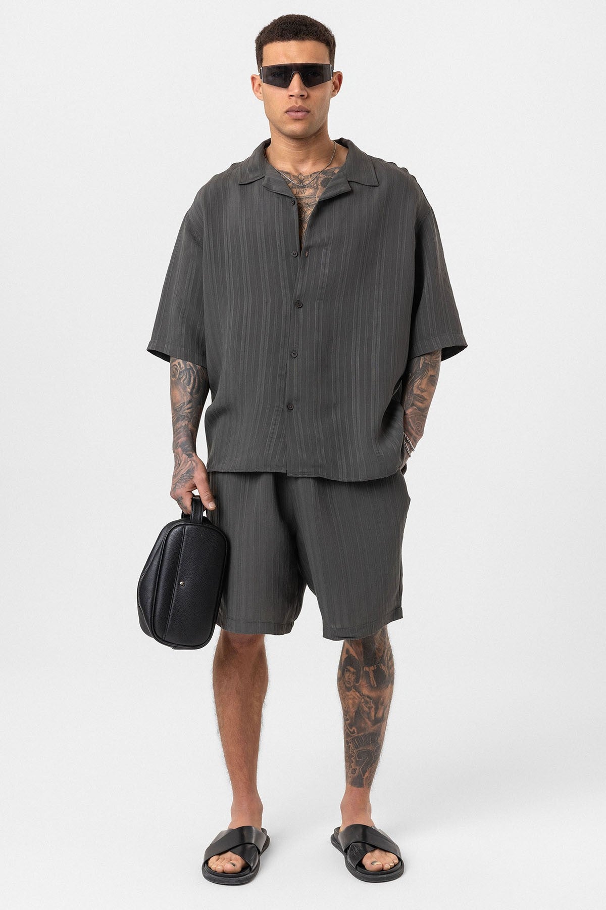 Oversize Modal Kumaş Şort Gömlek Takım