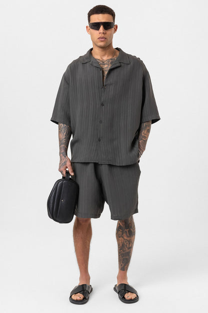 Oversize Modal Kumaş Şort Gömlek Takım