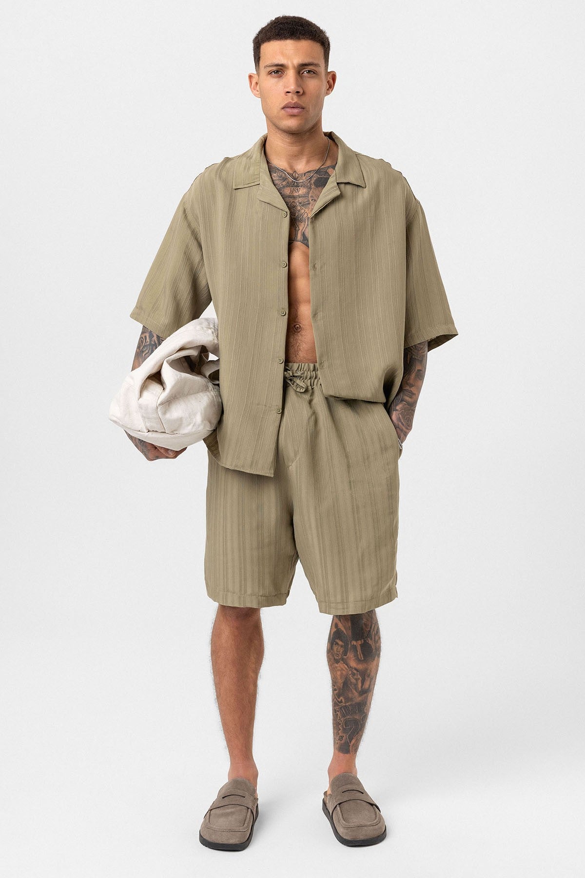 Oversize Modal Kumaş Şort Gömlek Takım