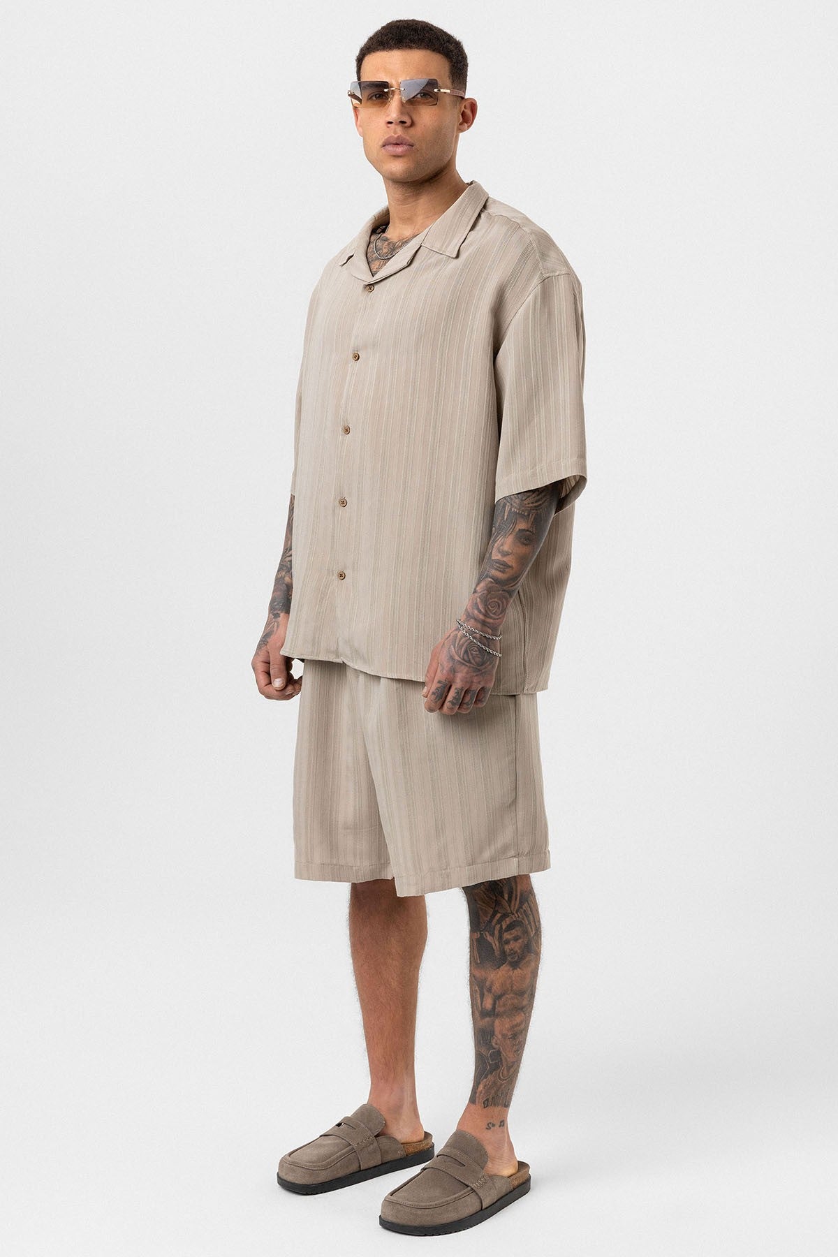 Oversize Modal Kumaş Şort Gömlek Takım