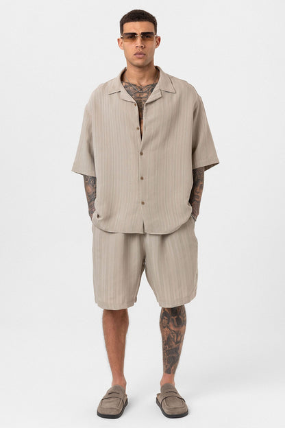 Oversize Modal Kumaş Şort Gömlek Takım