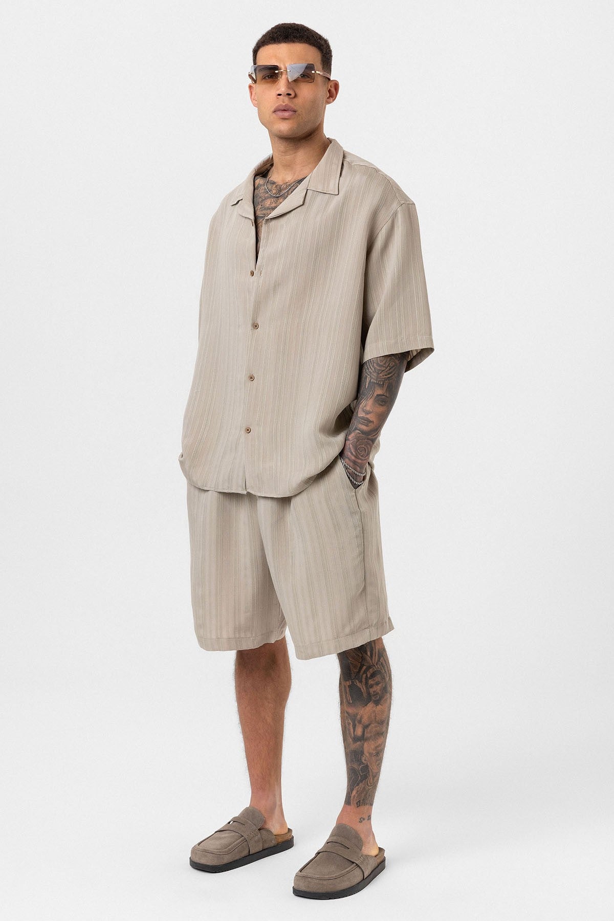 Oversize Modal Kumaş Şort Gömlek Takım
