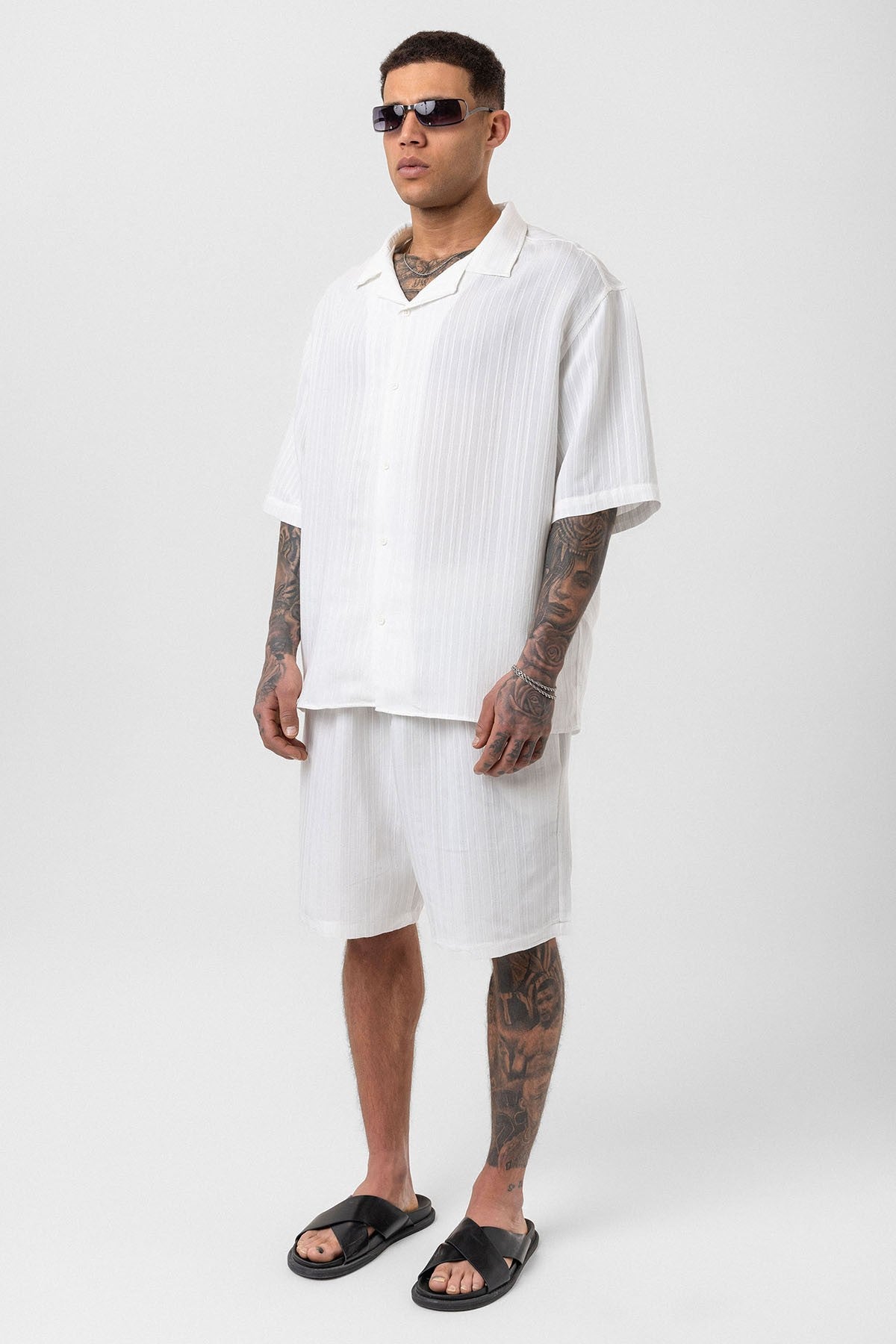 Oversize Modal Kumaş Şort Gömlek Takım