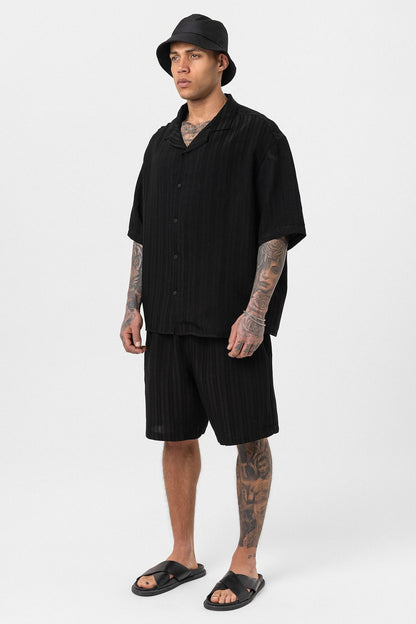 Oversize Modal Kumaş Şort Gömlek Takım