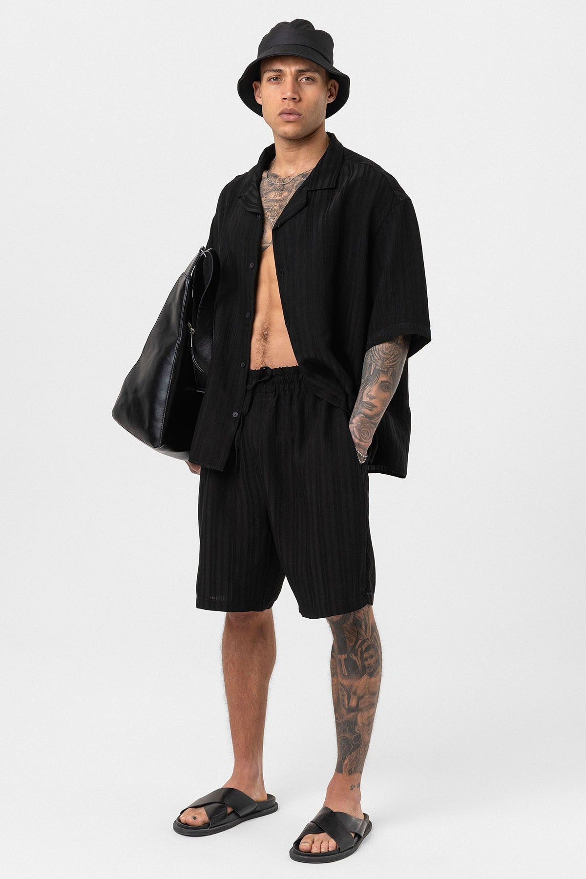 Oversize Modal Kumaş Şort Gömlek Takım