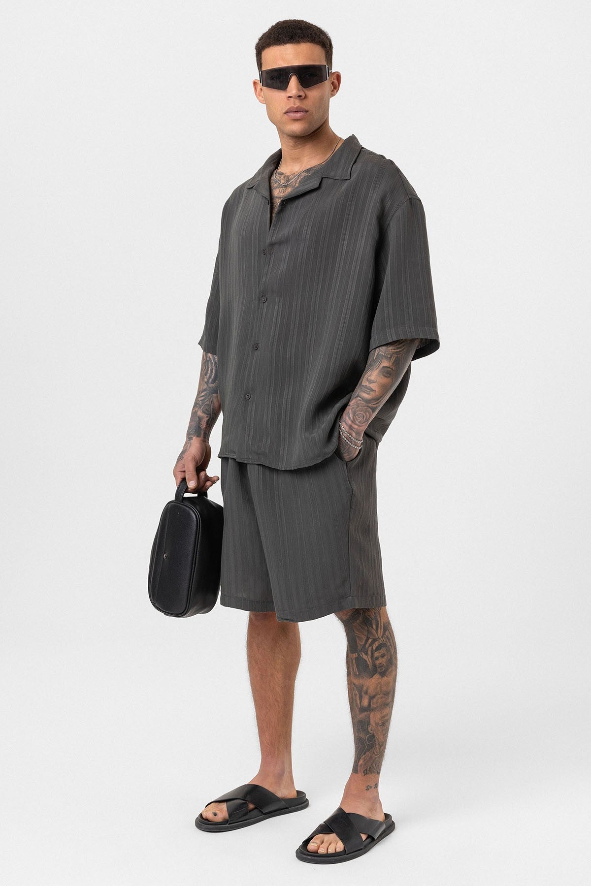 Oversize Modal Kumaş Şort Gömlek Takım