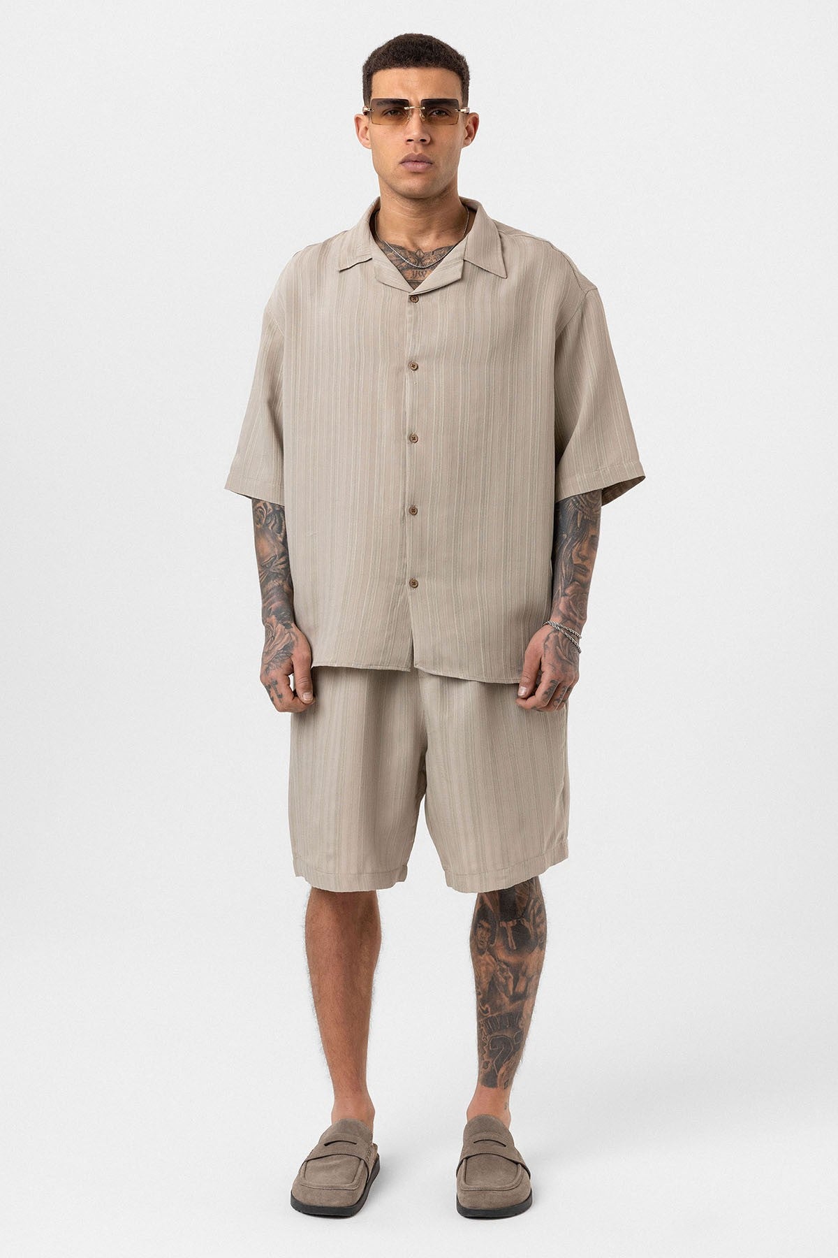 Oversize Modal Kumaş Şort Gömlek Takım