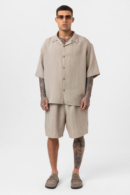 Oversize Modal Kumaş Şort Gömlek Takım